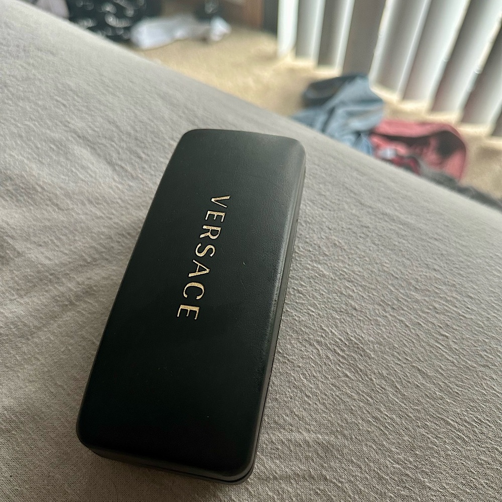 Versace | Full-size Leather Sunglasses/Glasses Case, Black w/ Gold Logo; Unisex
